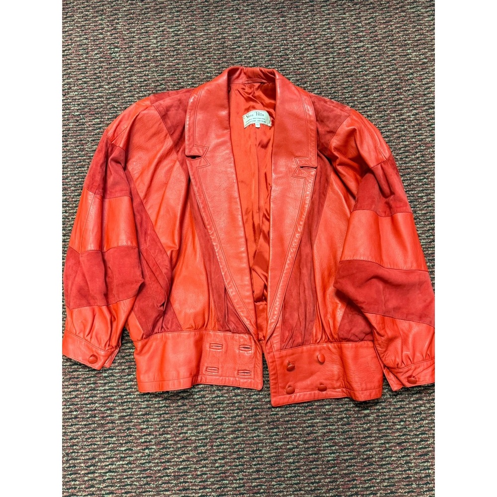 Vintage 80s Artisan Made Italian Red Leather Suede Batwing Bomber Jacket 42 S/M